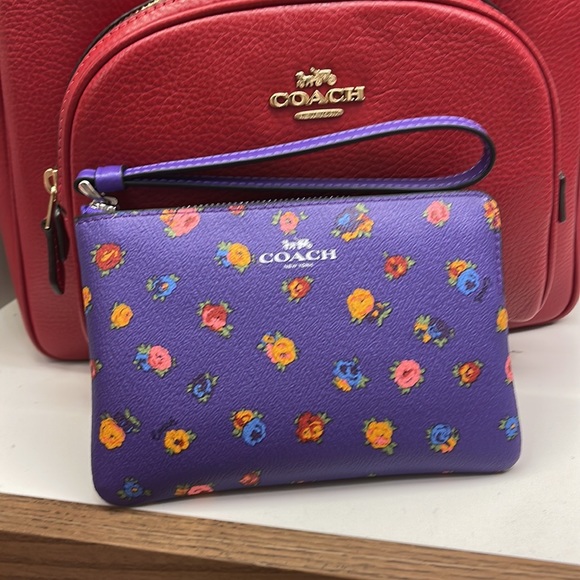 Coach Corner Zip Wristlet With Mini Vintage Rose Print Sport purple multi - Picture 3 of 5